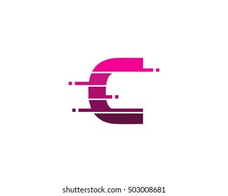 Letter C Pixel Cut Logo Design Template