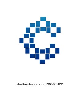 Letter C pixel logo. Alphabet logotype vector design