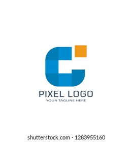 Letter C Pixel Logo Design Template. Alphabet Pixel Motion Logo.