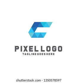 Letter C Pixel Logo / Technology Icon / Digital Vector / Modern Symbol Design Inspiration