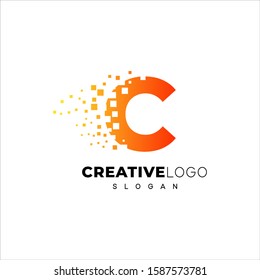 Letter C Pixel Orange And Yellow With Gradient Logo