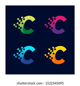Letter C Pixel Technology Logo Design Vector Icon