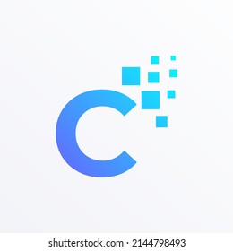 Letter C with pixel technology logo design