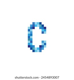 letter C pixels, simple blue vector logo symbol