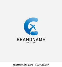 Letter C with plane and airline inside. Vector typeface for flight labels, travel headlines, delivery posters, aviation cards etc.