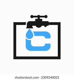 Diseño del logotipo del plomo de la letra C. Plantilla de logotipo de agua de fontanería