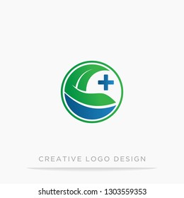 letter C plus logo with leaf, design template vector illustration.