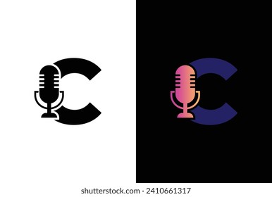 Letter C with podcast logo. C with suitable for podcasting, internet, brand, musical, digital, entertainment, studio template illustration.