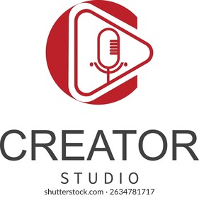 Letter C with podcast logo. C with suitable for podcasting, internet, brand, musical, digital, entertainment, studio template illustration.