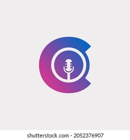 Letter C Podcast Record Logo. Alphabet with Microphone Icon Vector Illustration