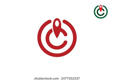 Letter C pointer logo line art. C letter logo line art style with location pin icon design concept or meeting point.