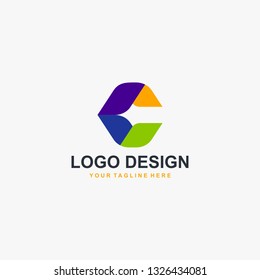 Letter C in polygon logo design vector. Abstract shape logo design. Full color logo design.