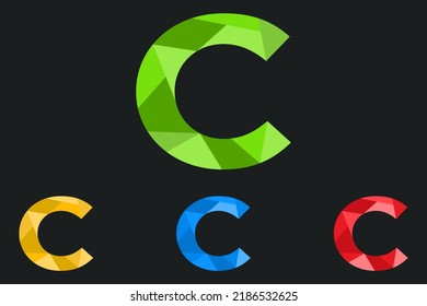 Letra C Ilustración del vector de logotipo poligonal. diseño geométrico y de polos bajos