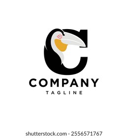 Letter C Pouched Hornbill Logo Icon Vector