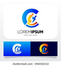 Letra C Power Jack Electric Lightning Logo Design Vector Gráfico 