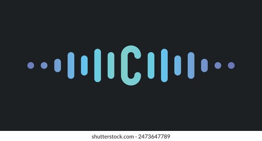 Letter C with pulse music player element. Audio wave logo design. Premium Vector