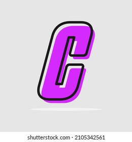Letter c purple with color contour, minimalist letter graphic for modern comic book logo, cartoon headline, creative lettering and art monogram. Minimal style letters, vector typographic design