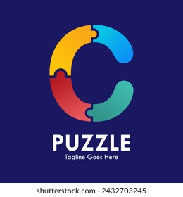 Letter c with puzzle design logo template illustration