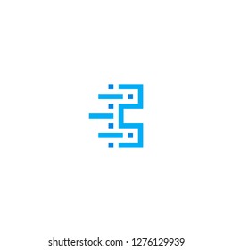 letter C quick pixel initial logo digital vector icon