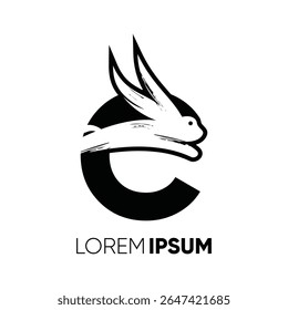 Letter C Rabbit Run Logo Design Vector Image Icon Graphic Emblem Symbol Illustration