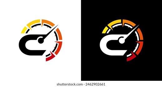 Letter C racing logo, with logo speedometer for racing, workshop, speed