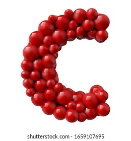 letter C with red colored shiny balls. realistic vector illustration. suitable for typewriting, alphabet or letter usage.