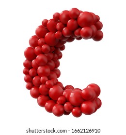 letter C with red colored shiny balls, side view. realistic vector illustration. suitable for typewriting, alphabet or letter usage.