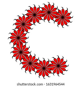 letter c  with red flower on a white background.vector illustration