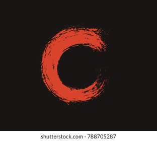 Letter C  Red handwritten by dry brush, Rough strokes font vector