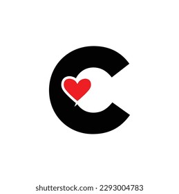 Letter C with red heart monogram. C heart icon.