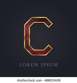 Letter C Red Ruby with Golden Frame Precious Jewellery Icon / Logo Design
