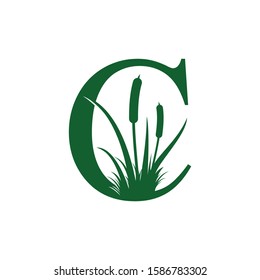 Letter C with Reeds Grass Logo Vector 001