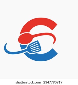 Letter C Restaurant Logo Combined with Spatula and Spoon Icon