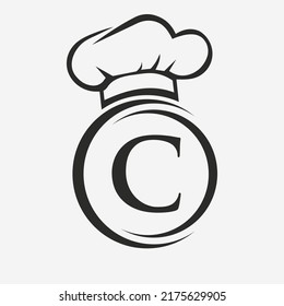 Letter C Restaurant Logo Template.  Restaurant Logo Concept with Chef Hat Symbol Vector Sign