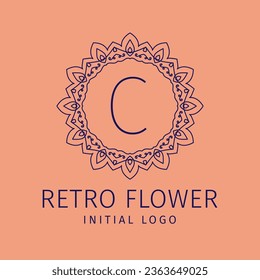 letter C retro flower initial vector logo design