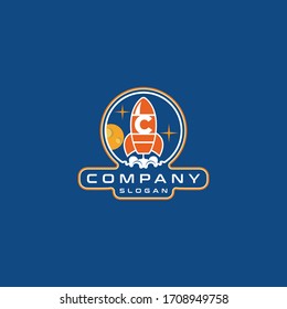 Letter C Rocket Logo Design vector template