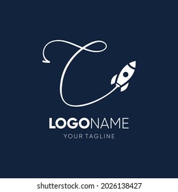 Letter C Rocket Logo Design Vector Graphic Icon Emblem Illustration