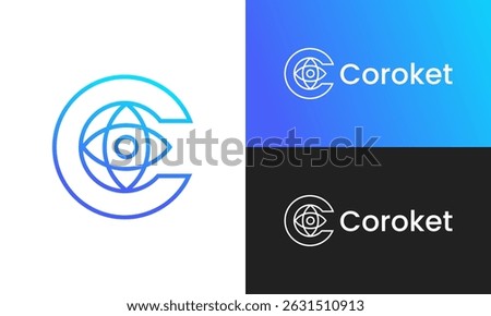 Letter C rocket and planet icon logo design