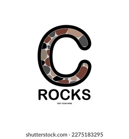 Letra c con ilustración de logotipo de rocas