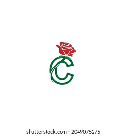 Letter C with rose icon logo vector template illustration