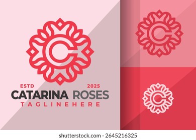 Letter C Rose Oriental Logo Icon Vector Design Illustration