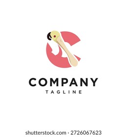 Letter C Roseate Spoonbill Logo Icon Vector