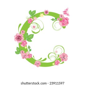 Letter C with roses for design