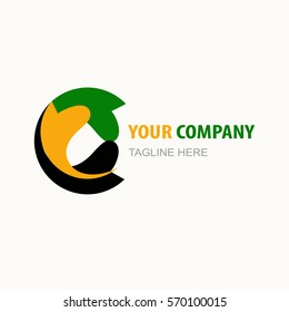 Letter C round abstract logo template elements green orange black