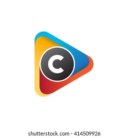 letter c rounded triangular logo blue red yellow