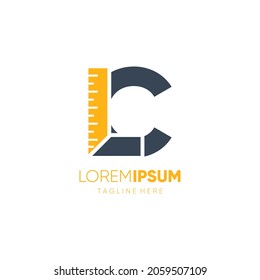 Letter C Ruler Logo Design Vector Graphic Icon Emblem Illustration Background Template