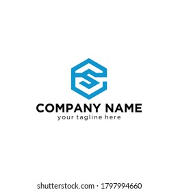Letter C, S, CS, SC with abstract alphabet cutout, font, text, typography, initials design in blue color with white background icon for logo