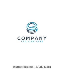 letra C e S com contorno de ondas oceânicas logotipo conceito ícone modelo