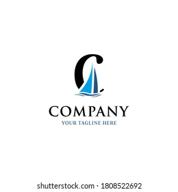 letter C for Sailing Boat  Logo template