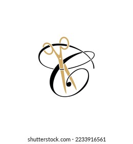 Letter C with scissor logo Vector 001